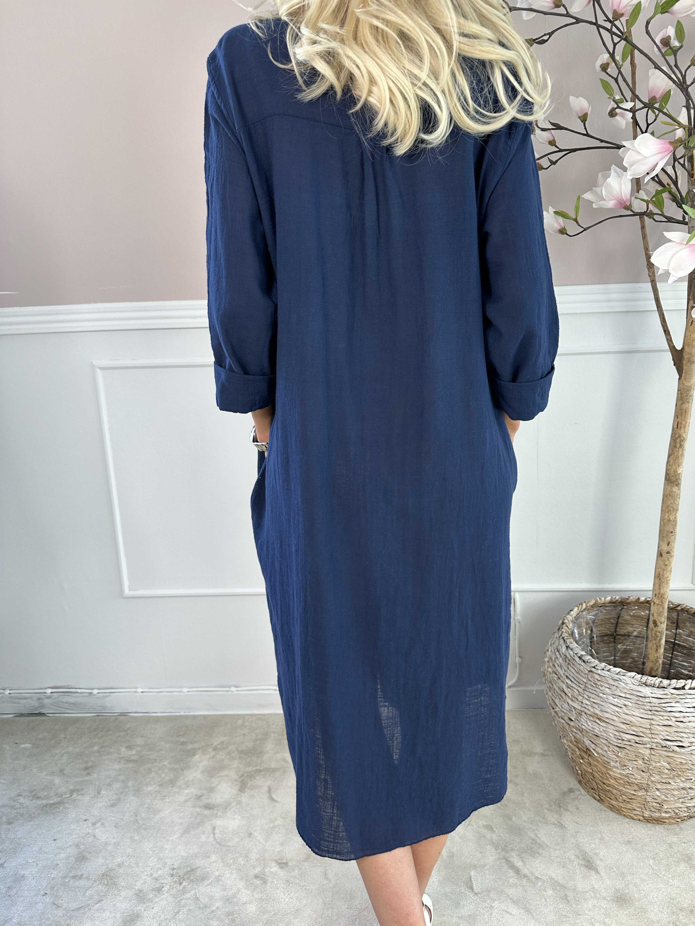 Arizona - Lang bomuldskjole i hørlignende stof